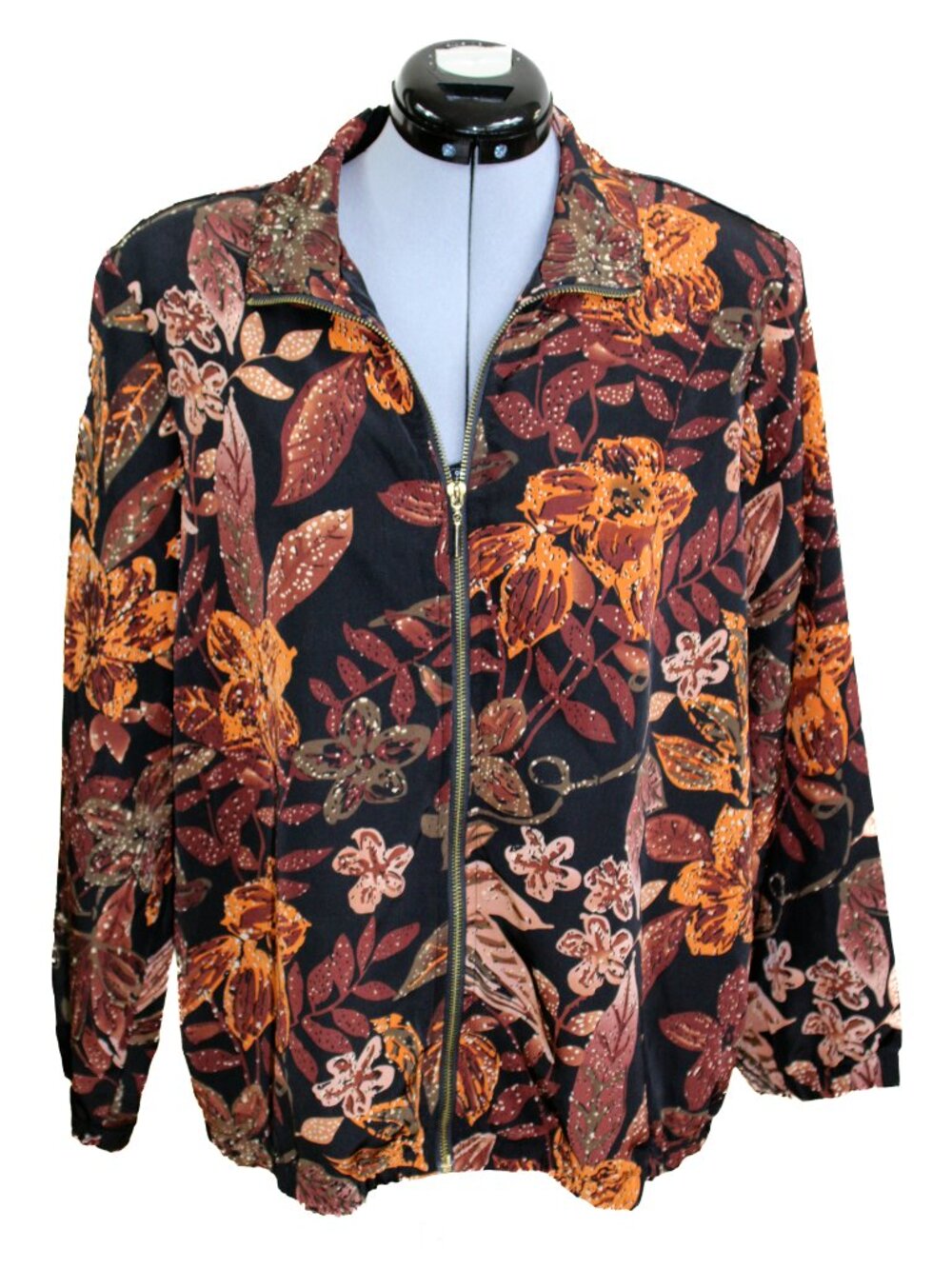 Vintage BLAIR Women's Medium Brown Bomber‎ Jacket Floral Windbreaker 80's-90's
